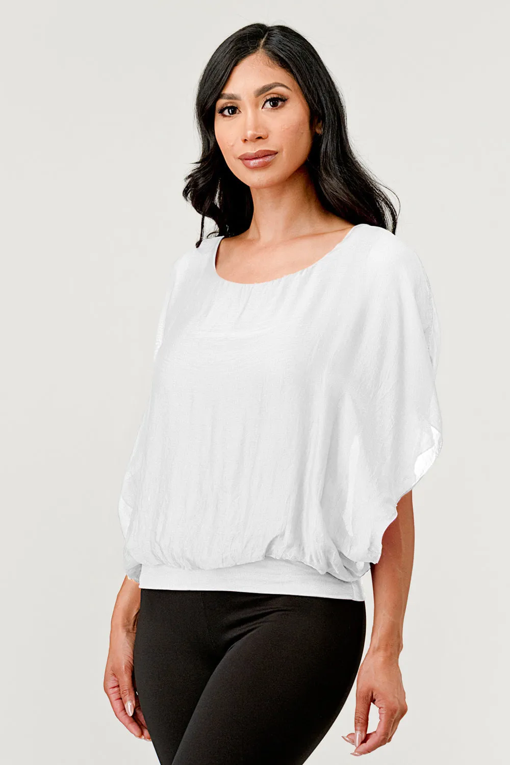 Solid Silk Banded Bottom Top