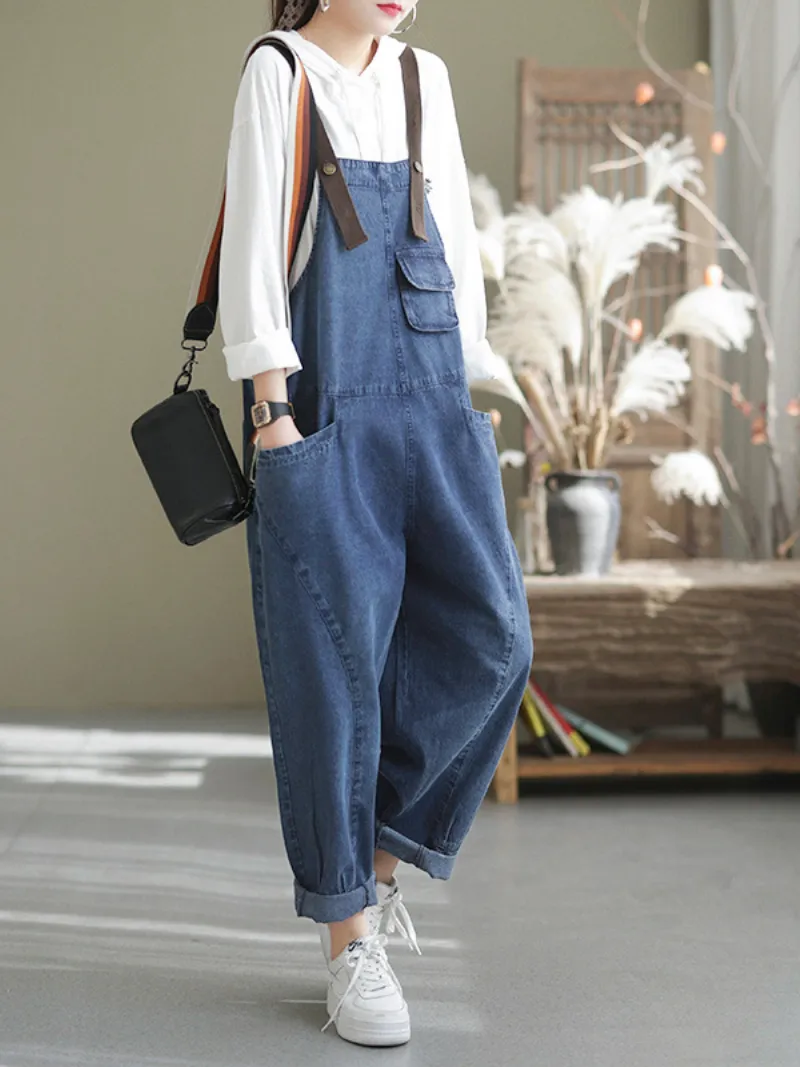 Spring Stylish Denim Casual Loose Western Dungarees Overalls