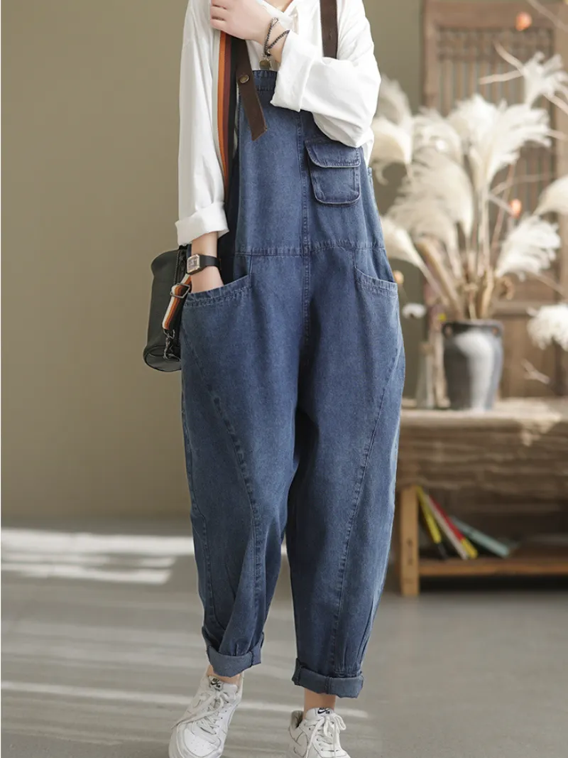 Spring Stylish Denim Casual Loose Western Dungarees Overalls