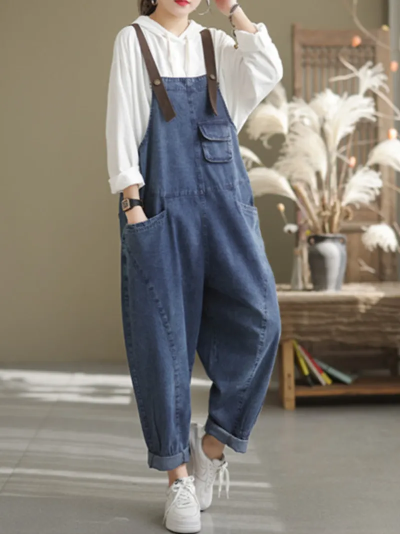 Spring Stylish Denim Casual Loose Western Dungarees Overalls