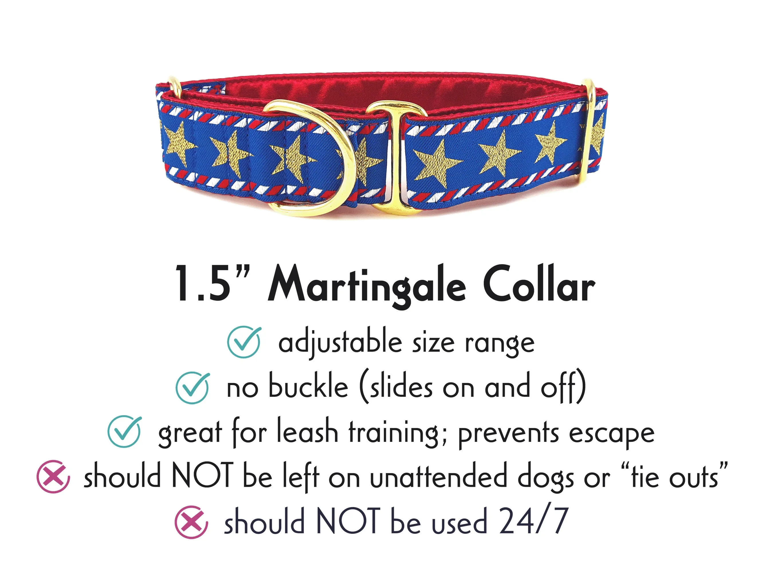 Stars & Stripes - Martingale Dog Collar or Buckle Dog Collar - 1.5" Width