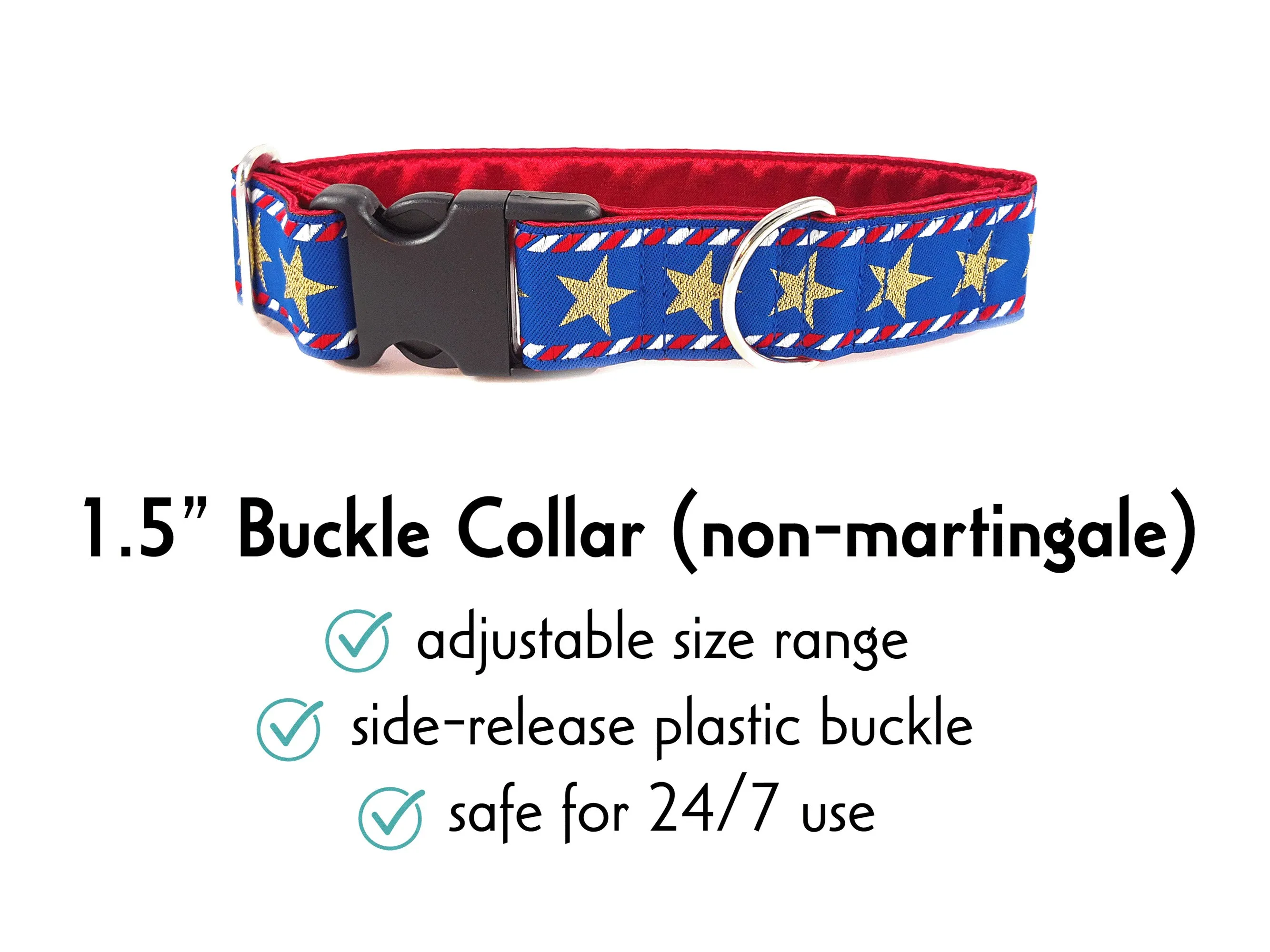 Stars & Stripes - Martingale Dog Collar or Buckle Dog Collar - 1.5" Width