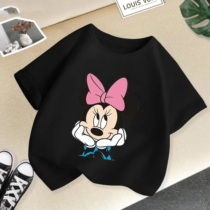 T Shirt Cartoon Disney Baby Kids Boys Girls Children Mickey Mouse Short Sleeve Summer Clothing Kawaii Minnie Print Tee Toddler