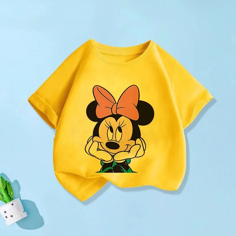 T Shirt Cartoon Disney Baby Kids Boys Girls Children Mickey Mouse Short Sleeve Summer Clothing Kawaii Minnie Print Tee Toddler