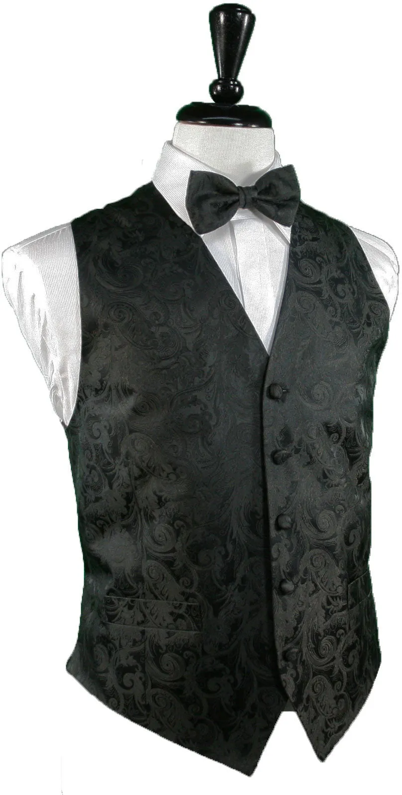 Tapestry Pattern Silk Tuxedo Vest (Black) - 100% Silk