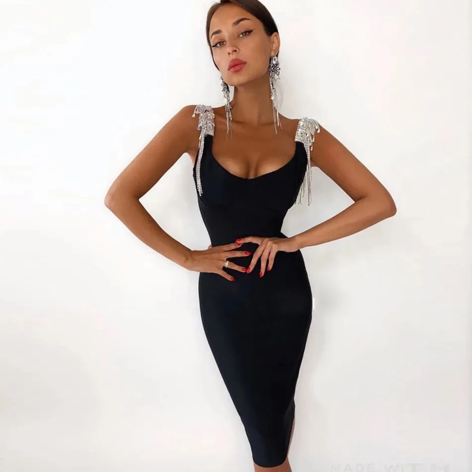 Tassel Sleeve Slip Bandage Dress