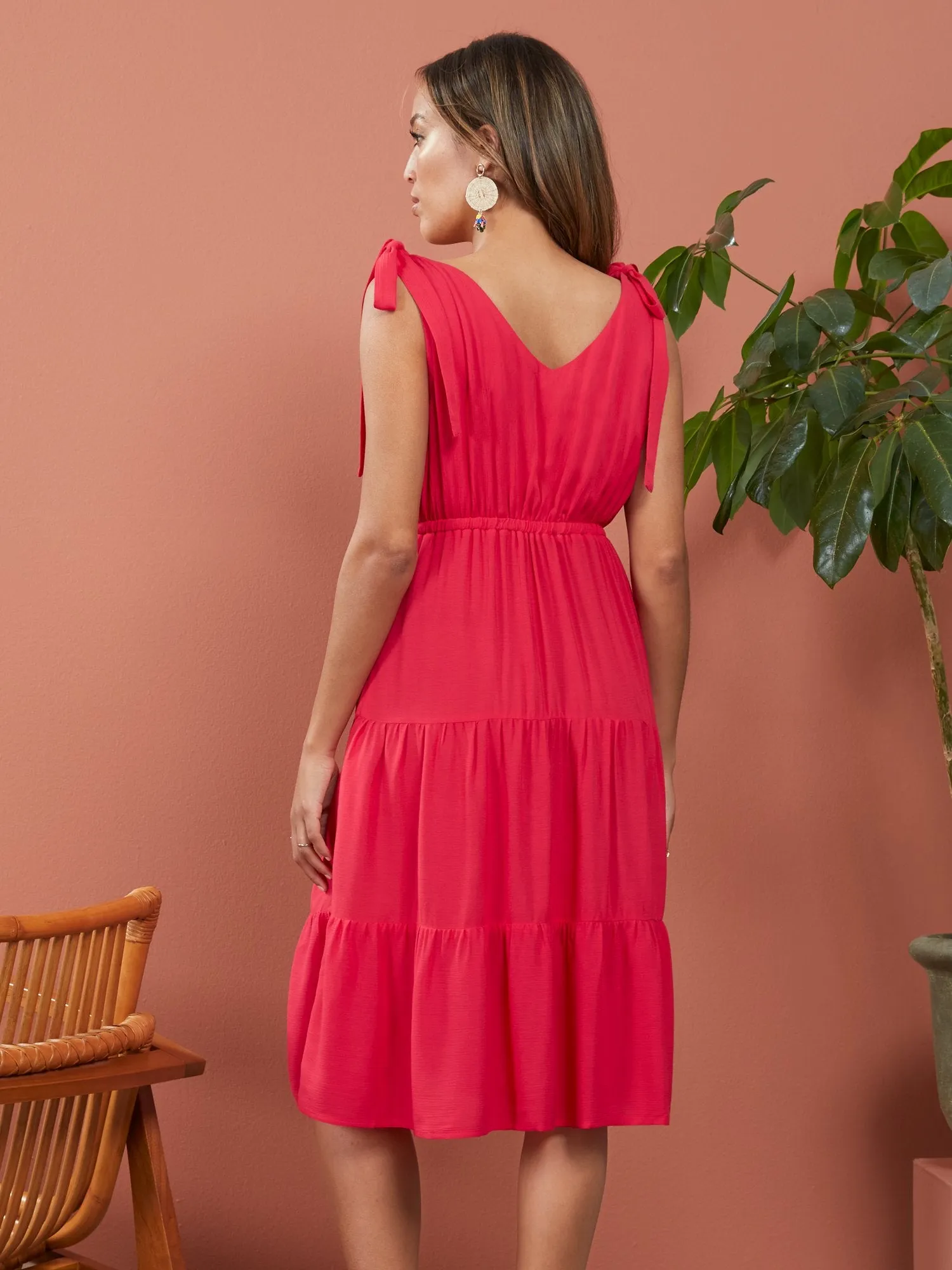 Tiered Dress With Shoulder Ties