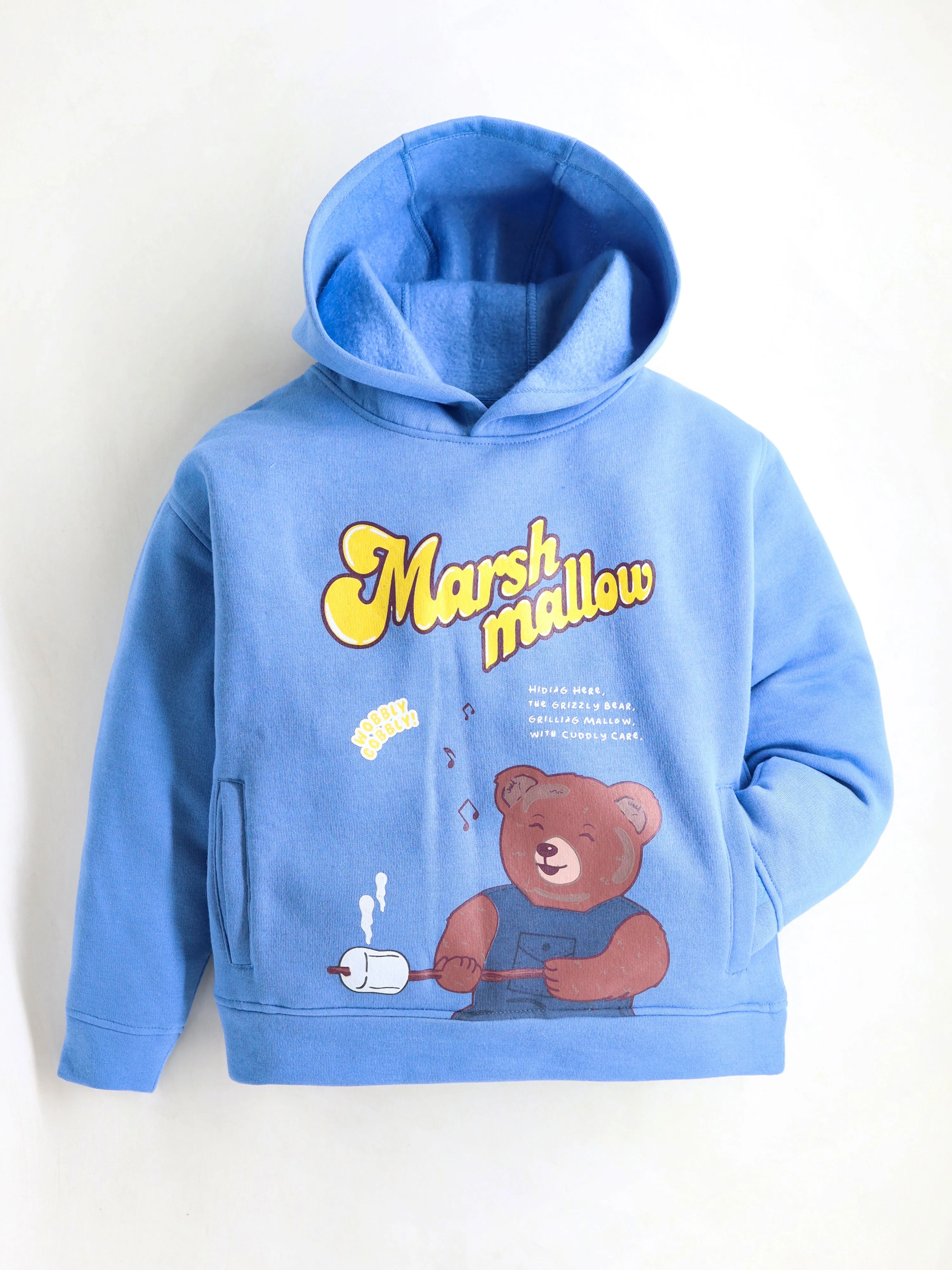 Unisex Blue Printed Hooded Sweatshirt For Kids