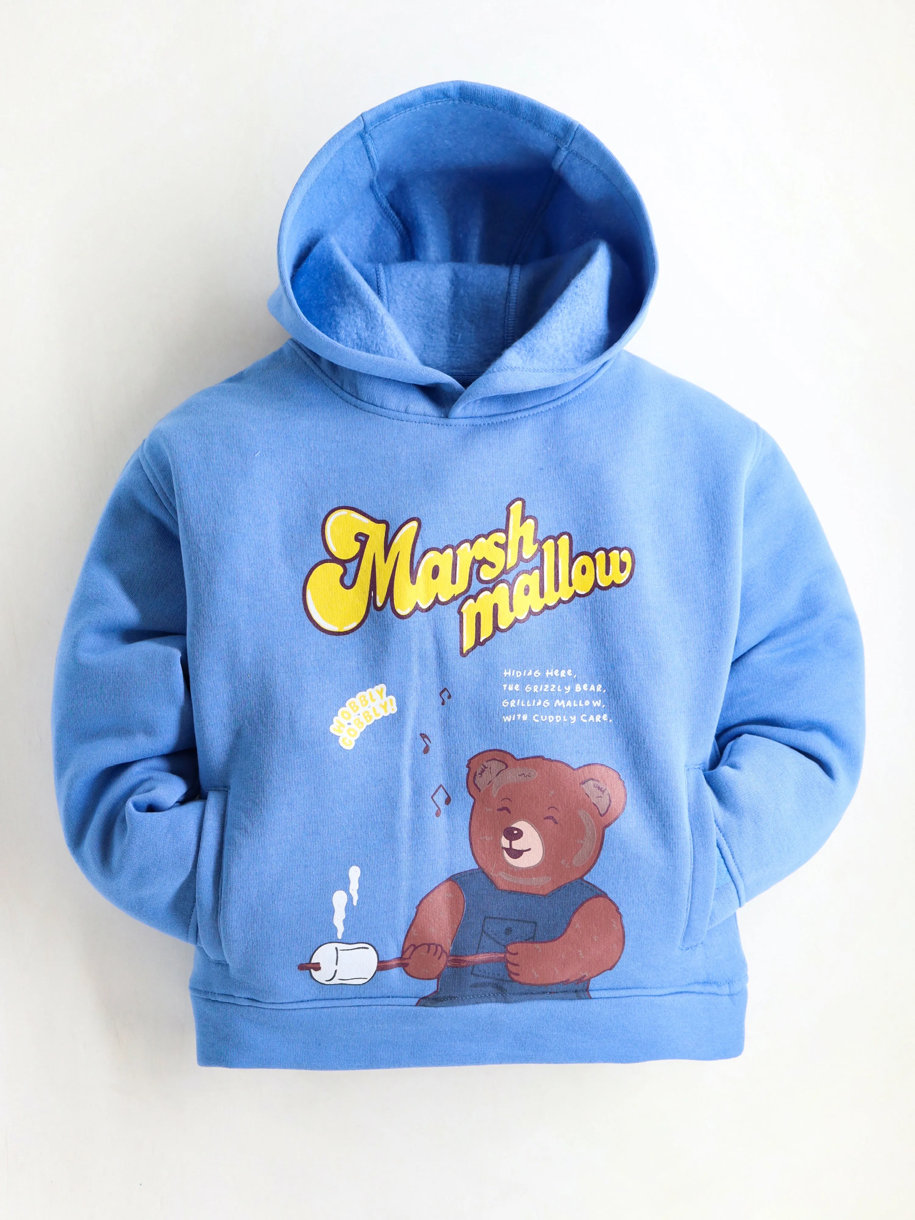 Unisex Blue Printed Hooded Sweatshirt For Kids