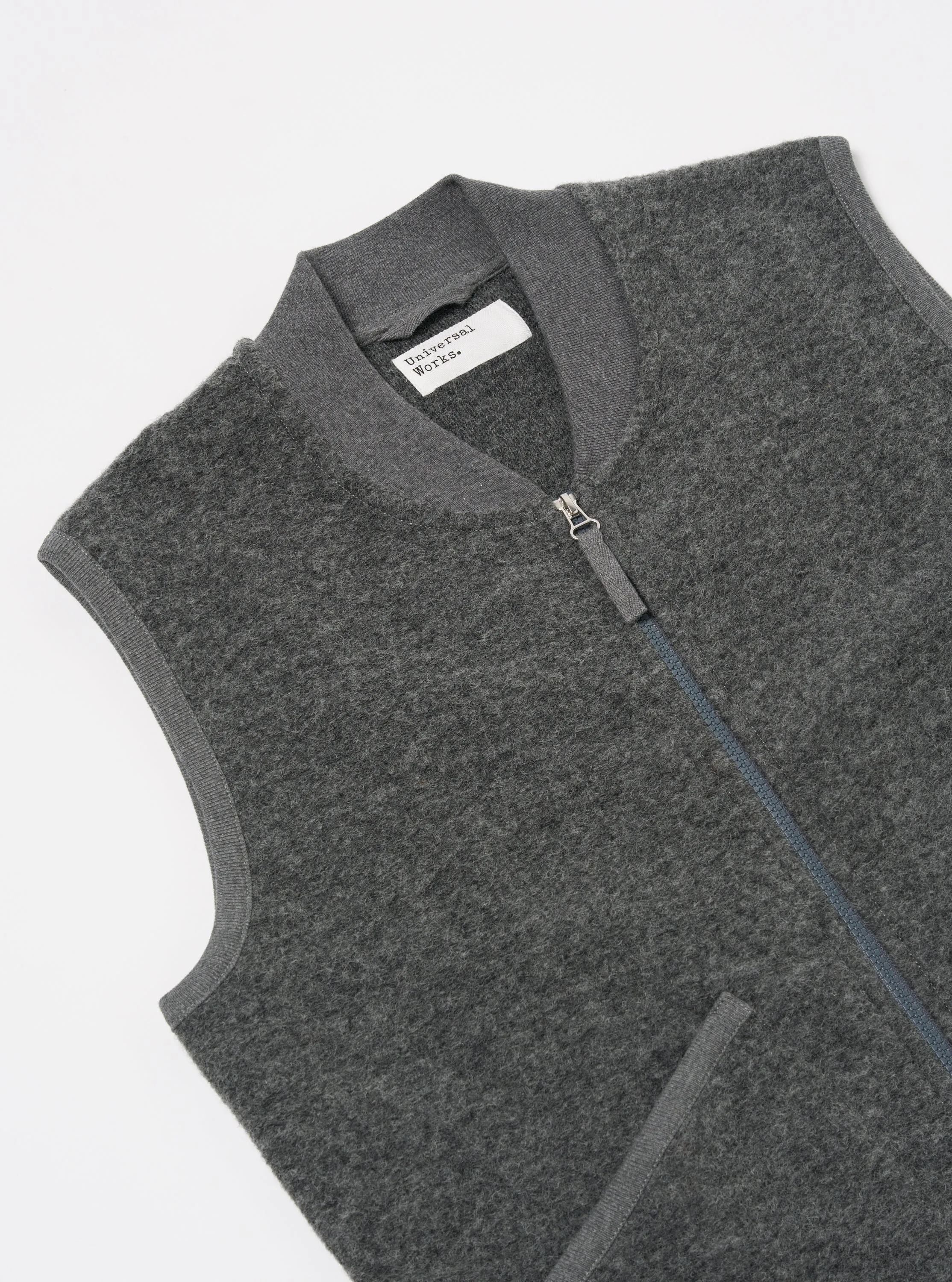 Universal Works Zip Waistcoat in Grey Marl Wool Fleece