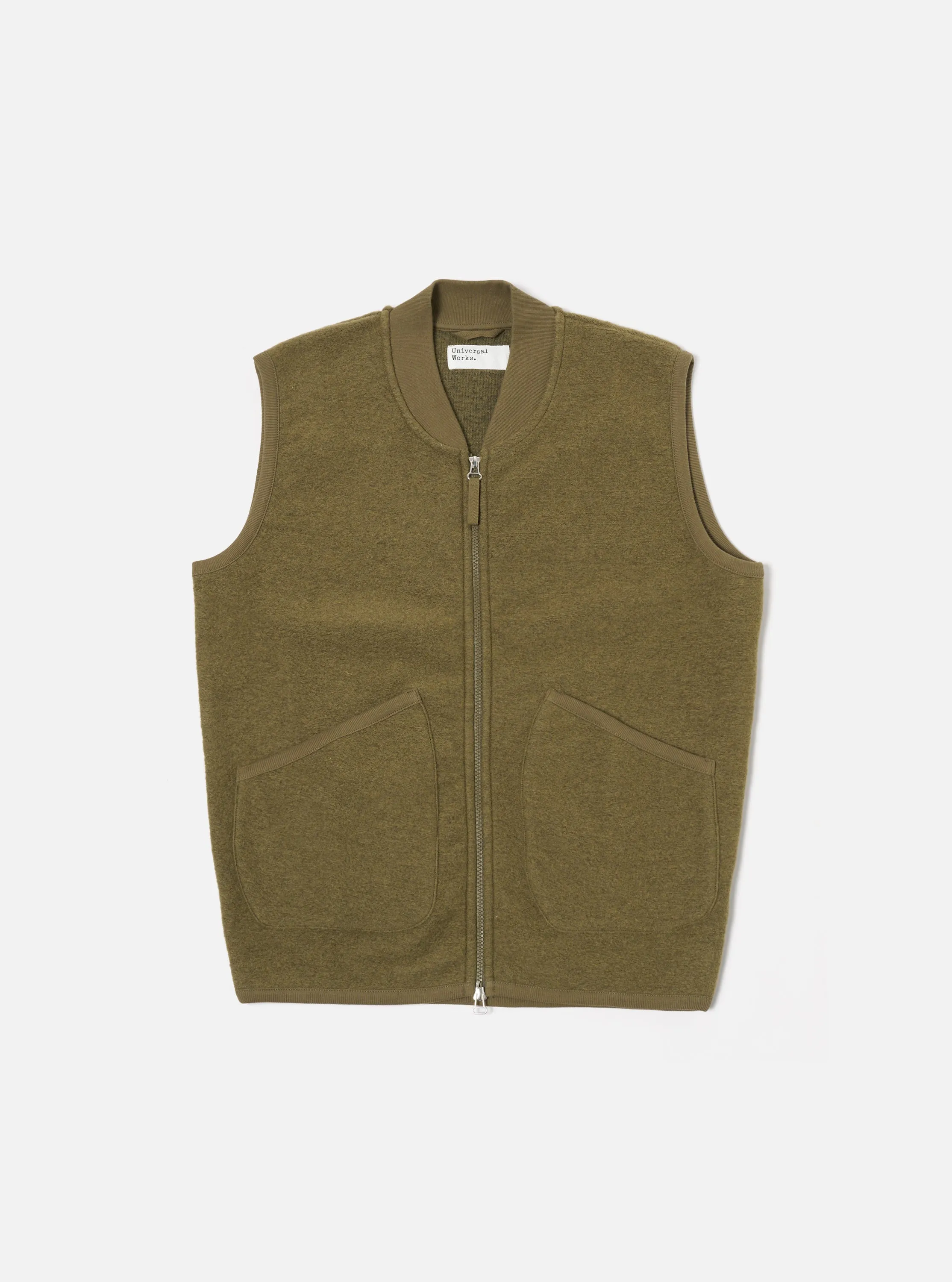 Universal Works Zip Waistcoat in Lovat Wool Fleece