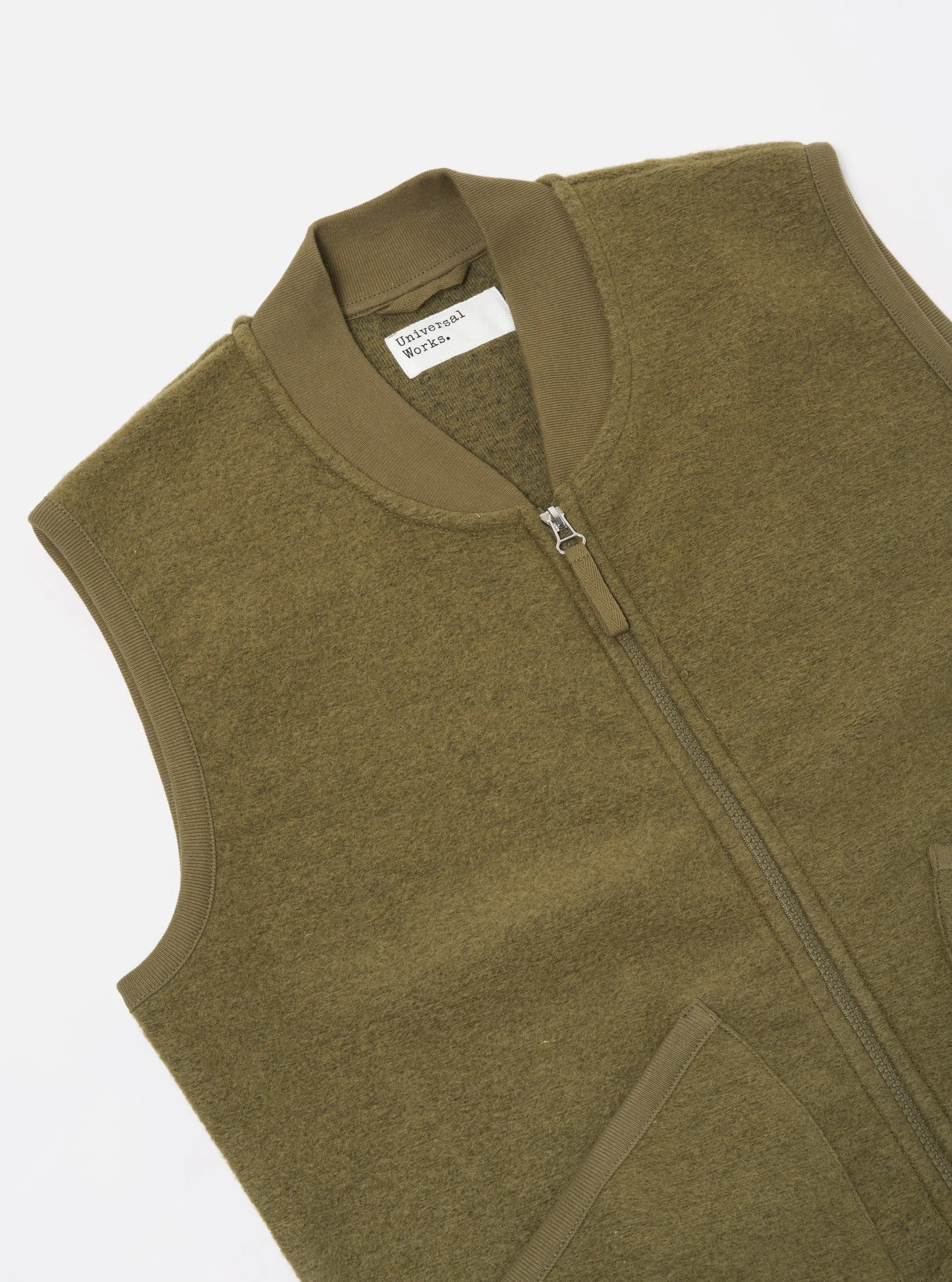 Universal Works Zip Waistcoat in Lovat Wool Fleece