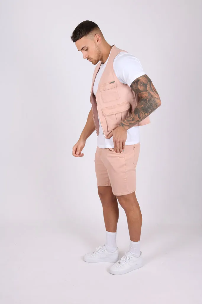 Utility Soft Pink Denim Gilet Vest