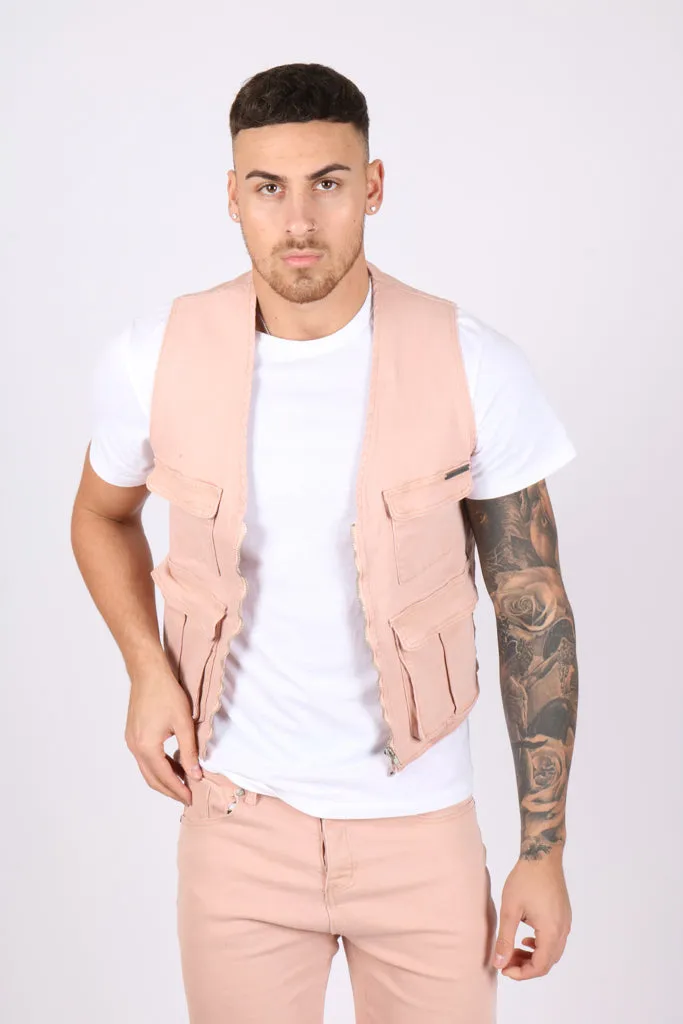 Utility Soft Pink Denim Gilet Vest