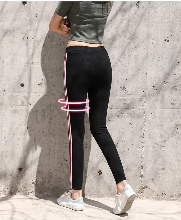 VenusFox Casual Striped Gothic Fitness Leggings