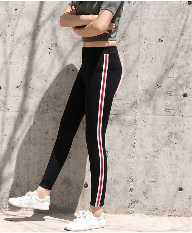 VenusFox Casual Striped Gothic Fitness Leggings