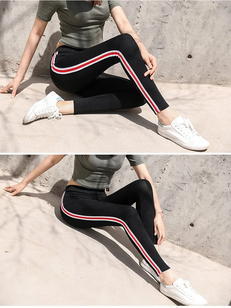 VenusFox Casual Striped Gothic Fitness Leggings