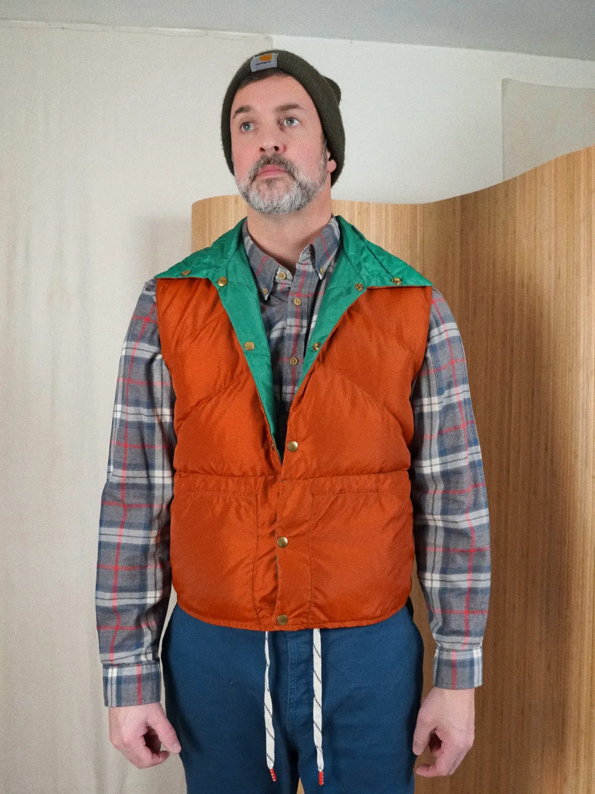 Vintage Green To Orange Reversible Down Vest