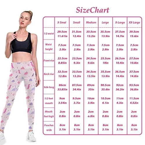 visesunny High Waist Yoga Pants with Pockets Cute Dinosaur Pink Pattern Tummy Control Workout Running Yoga Leggings for Women