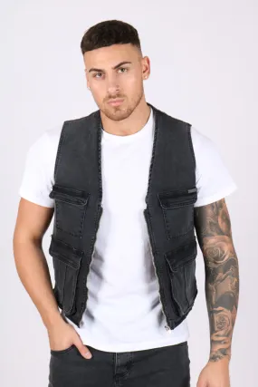 Washed Black Denim Gilet Vest