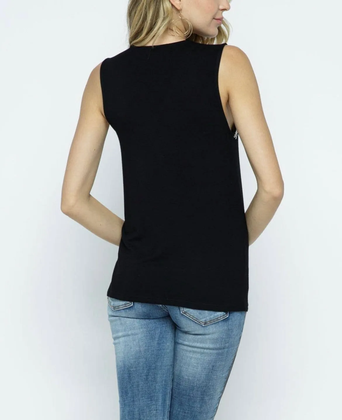 Women V-neck Bejeweled Sleeveless Top