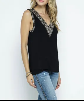 Women V-neck Bejeweled Sleeveless Top