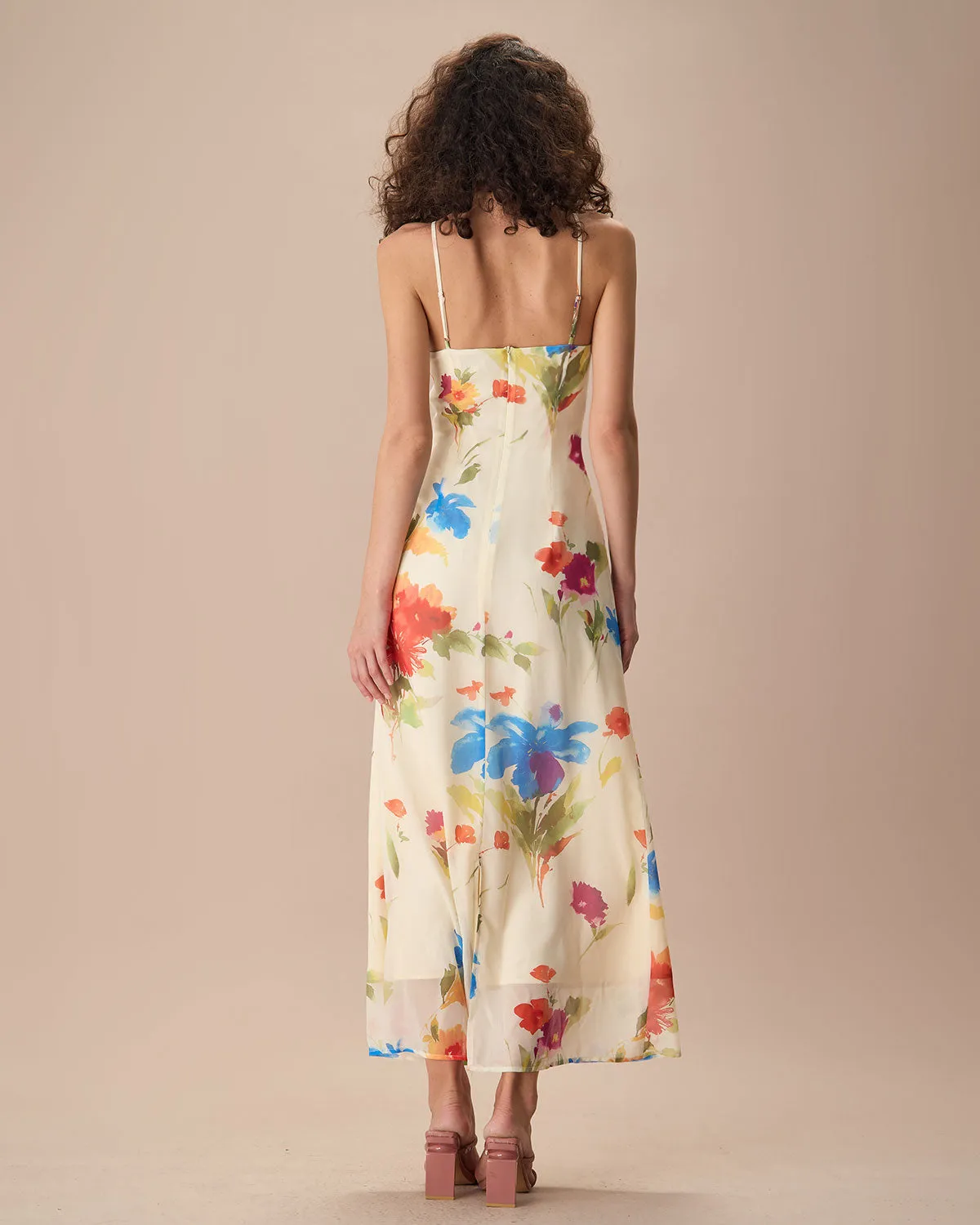 Women's Beige Floral Slip Maxi Dress