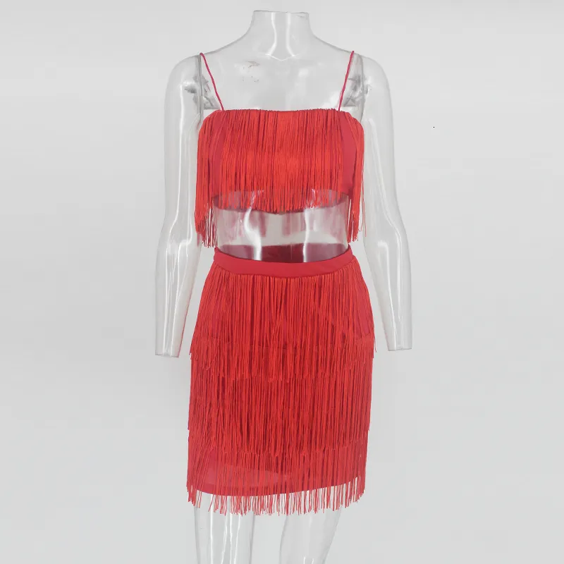 Women's Summer Elastic Two-Piece Dress With Tassels