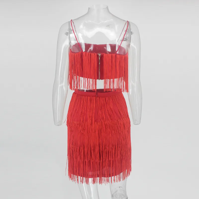 Women's Summer Elastic Two-Piece Dress With Tassels