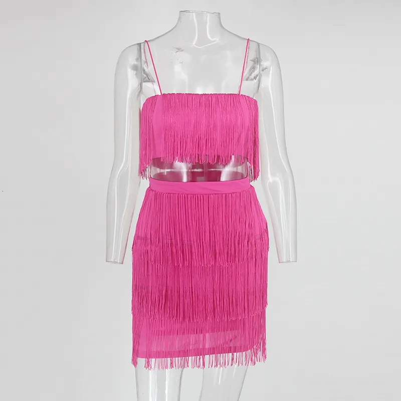 Women's Summer Elastic Two-Piece Dress With Tassels