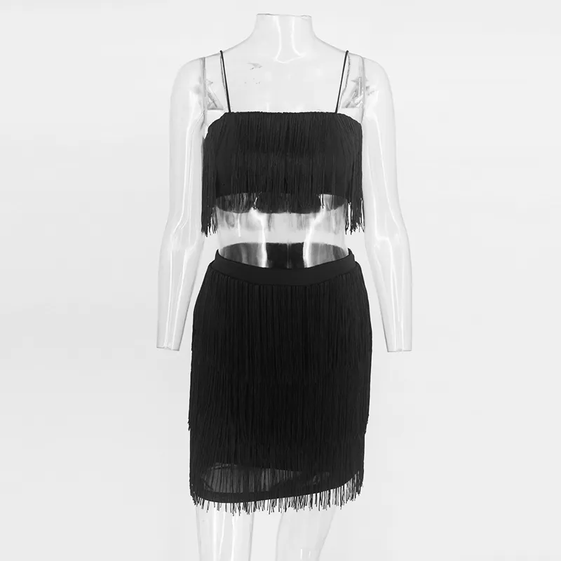 Women's Summer Elastic Two-Piece Dress With Tassels