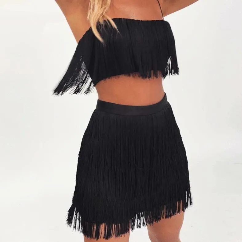 Women's Summer Elastic Two-Piece Dress With Tassels