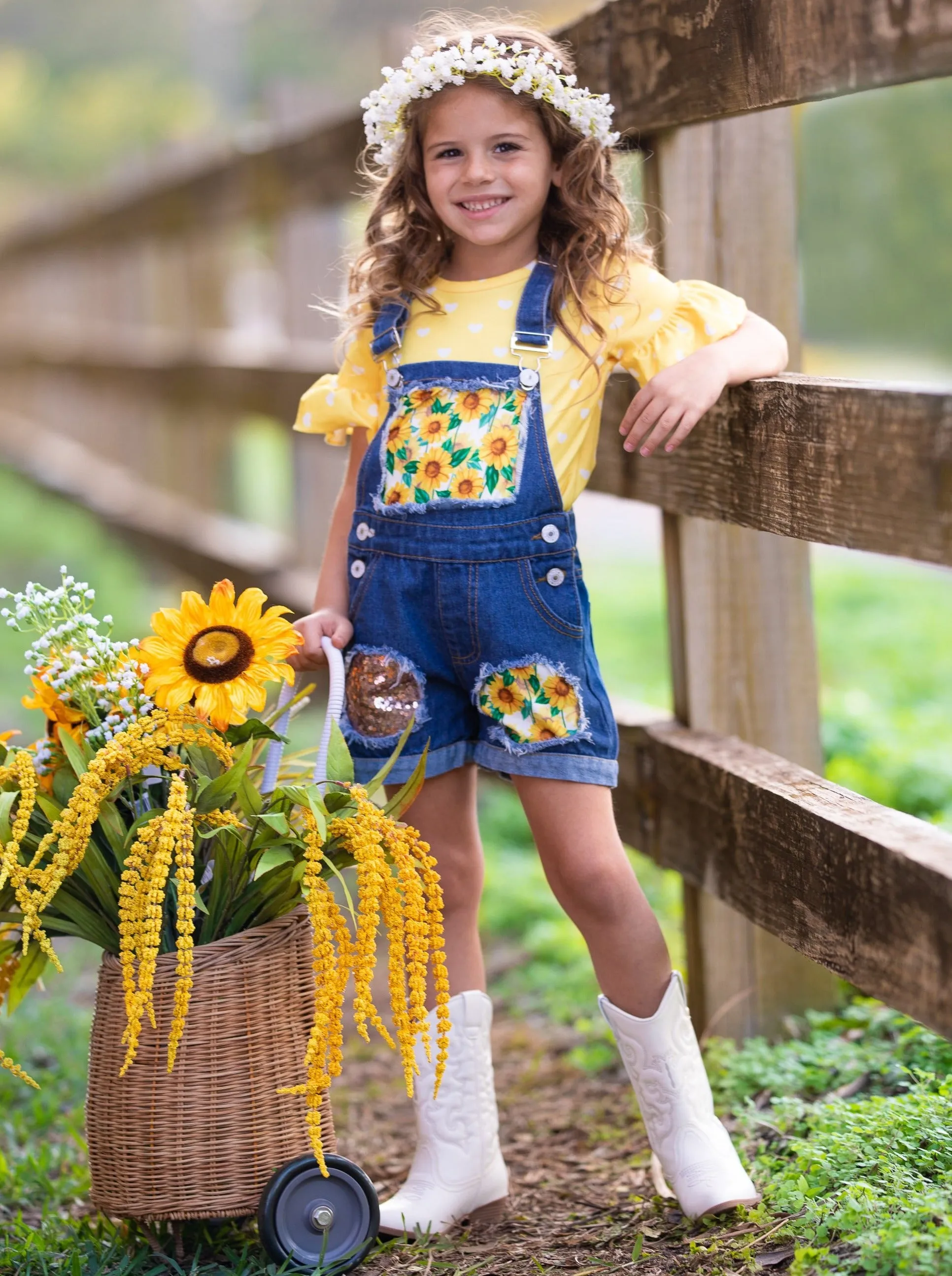 Yeehaw Denim Overall Shorts Set