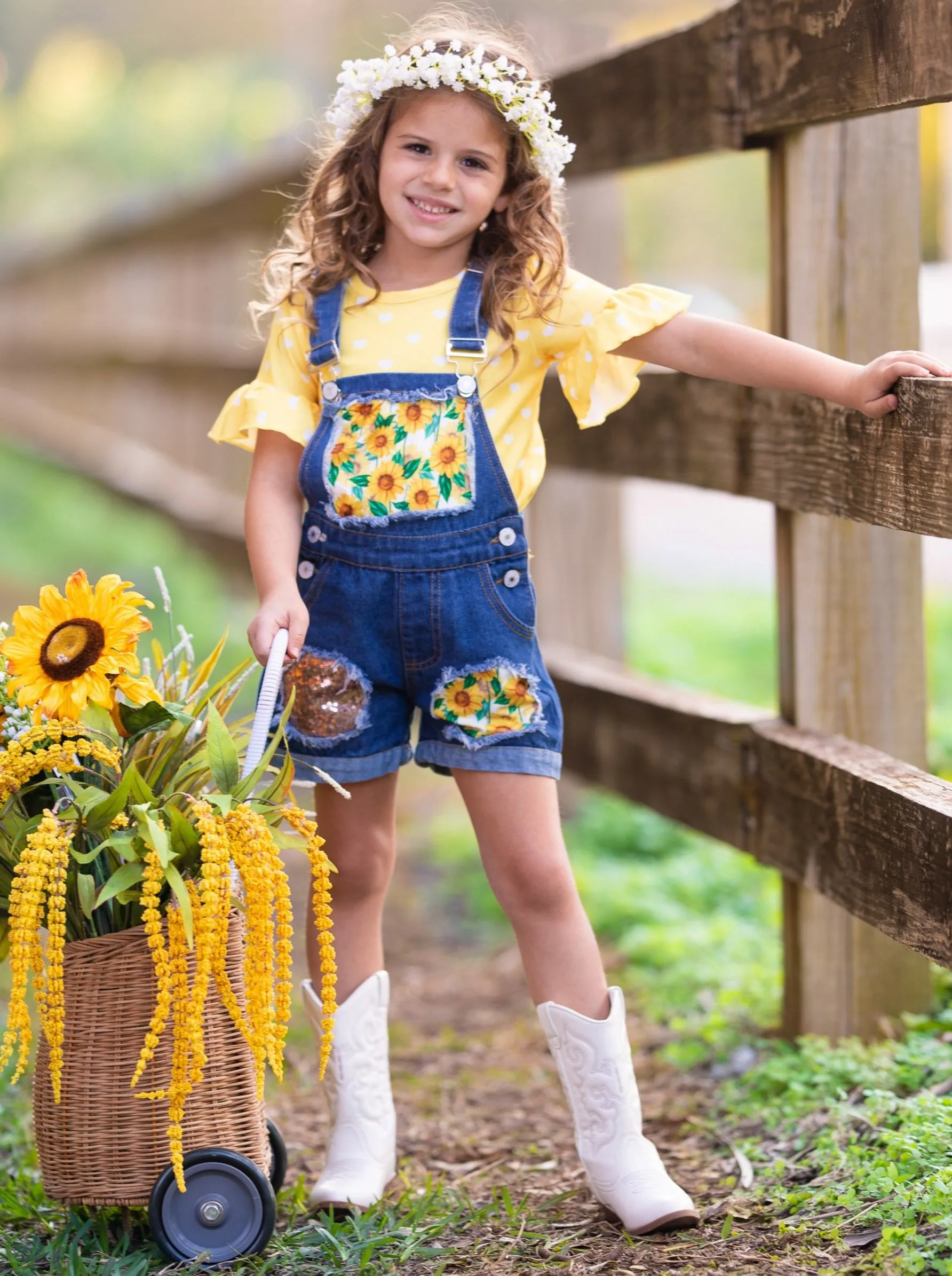 Yeehaw Denim Overall Shorts Set