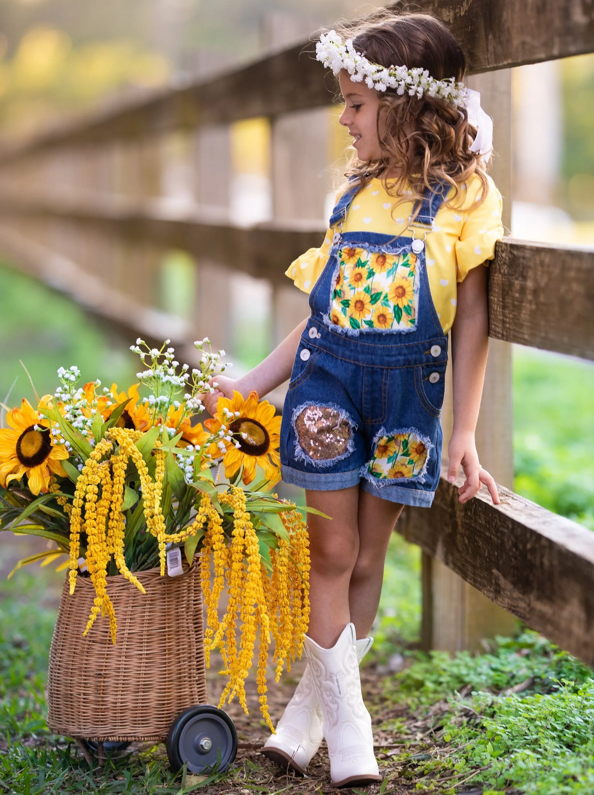 Yeehaw Denim Overall Shorts Set