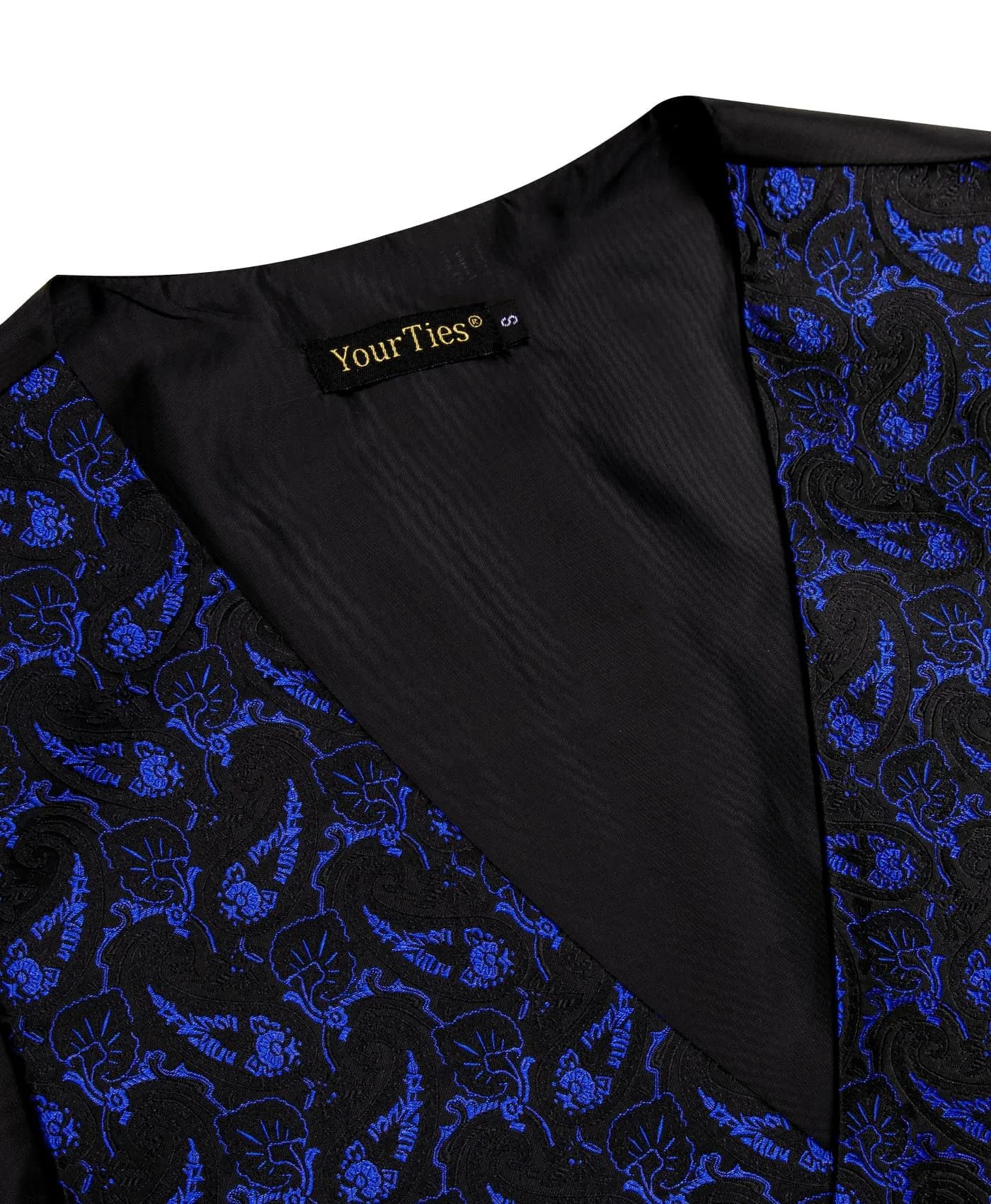 YourTies Royal Blue Waistcoat Paisley Black Sleeveless Vest Tie Set